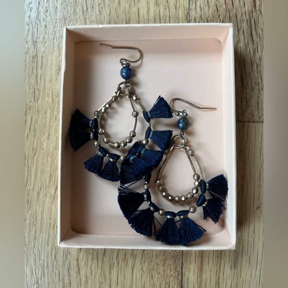 Tassel Statement Earrings - Navy Blue